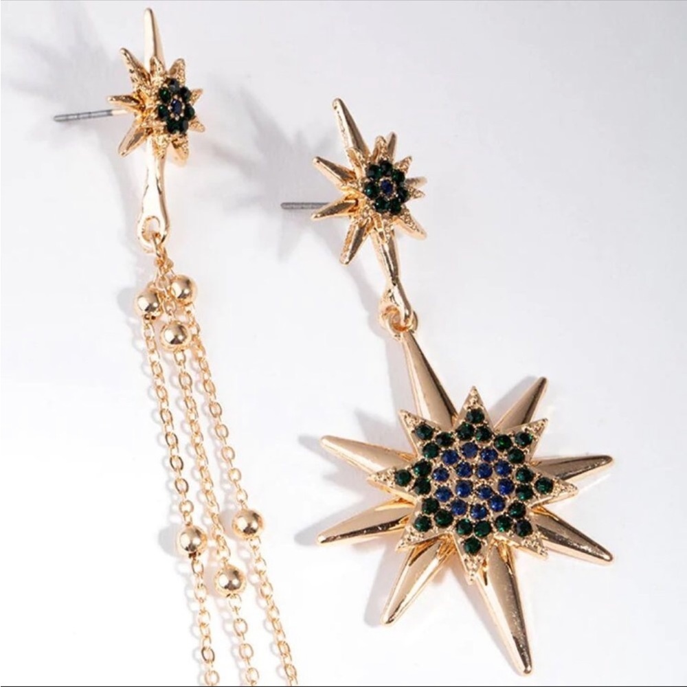 LOVISA GOLD/SAPPHIRE STAR & MOON MISMATCH CELESTIAL EARRINGS